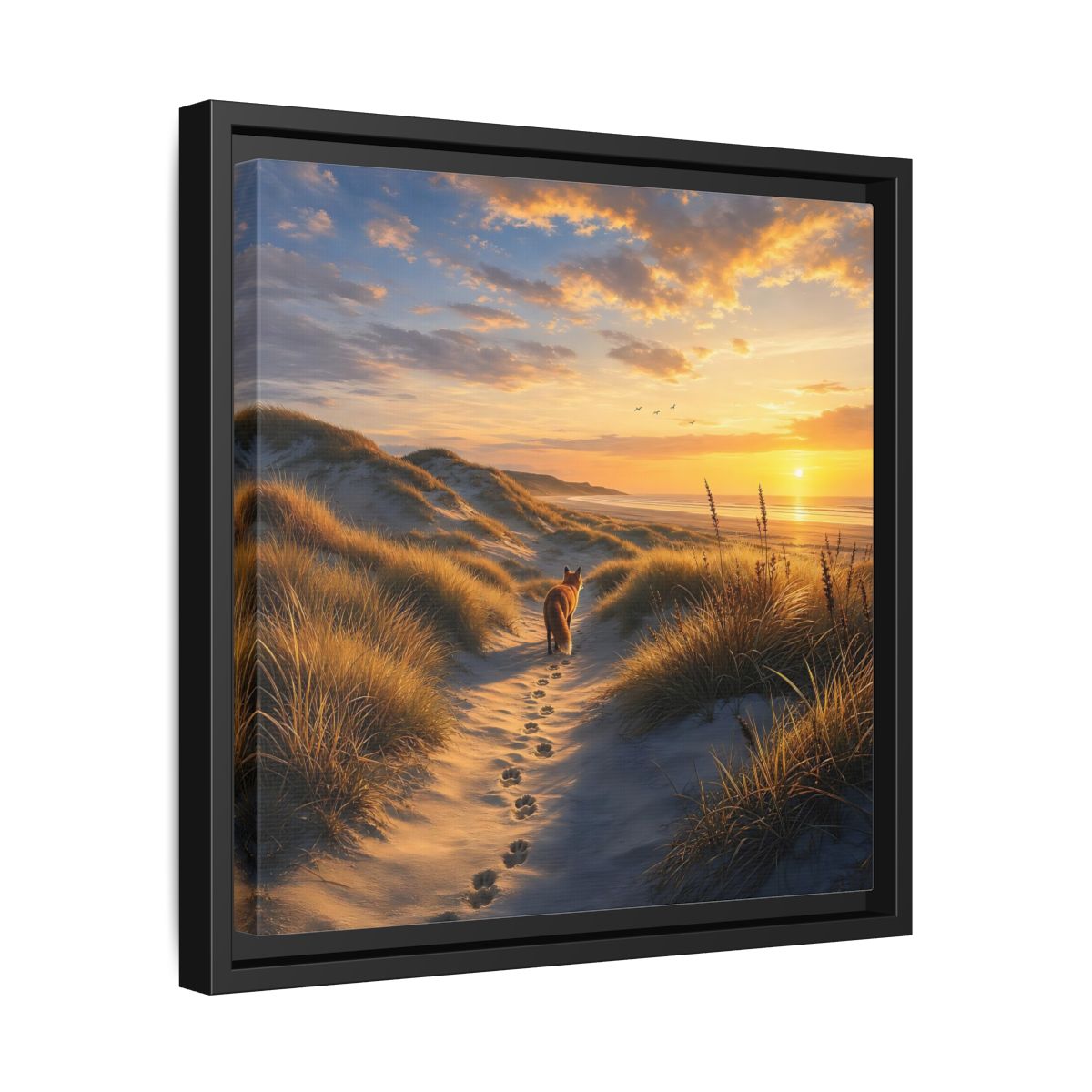 Side Mockup 32. Nature Fox Orange Blue Sunset shown as stretched canvas wall art
