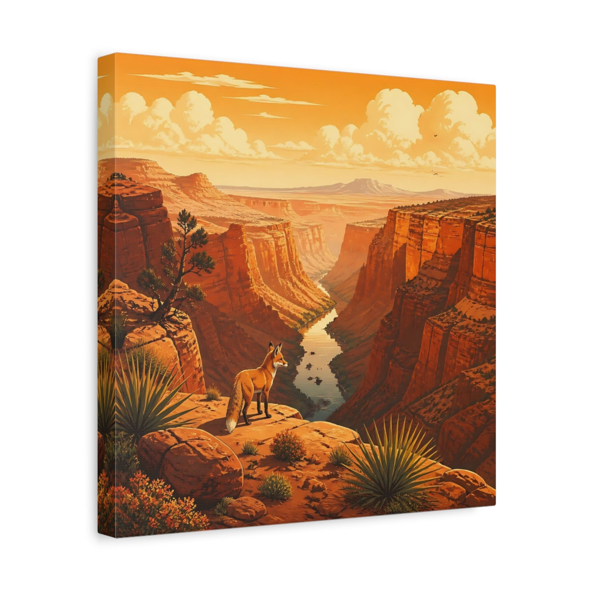 Side Mockup 7. Nature Fox Orange Canyon Fox shown as stretched canvas wall art
