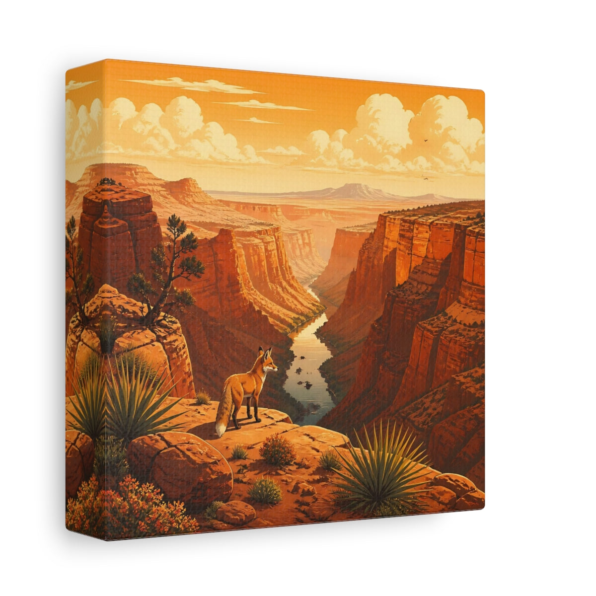 Side Mockup 2. Nature Fox Orange Canyon Fox shown as stretched canvas wall art