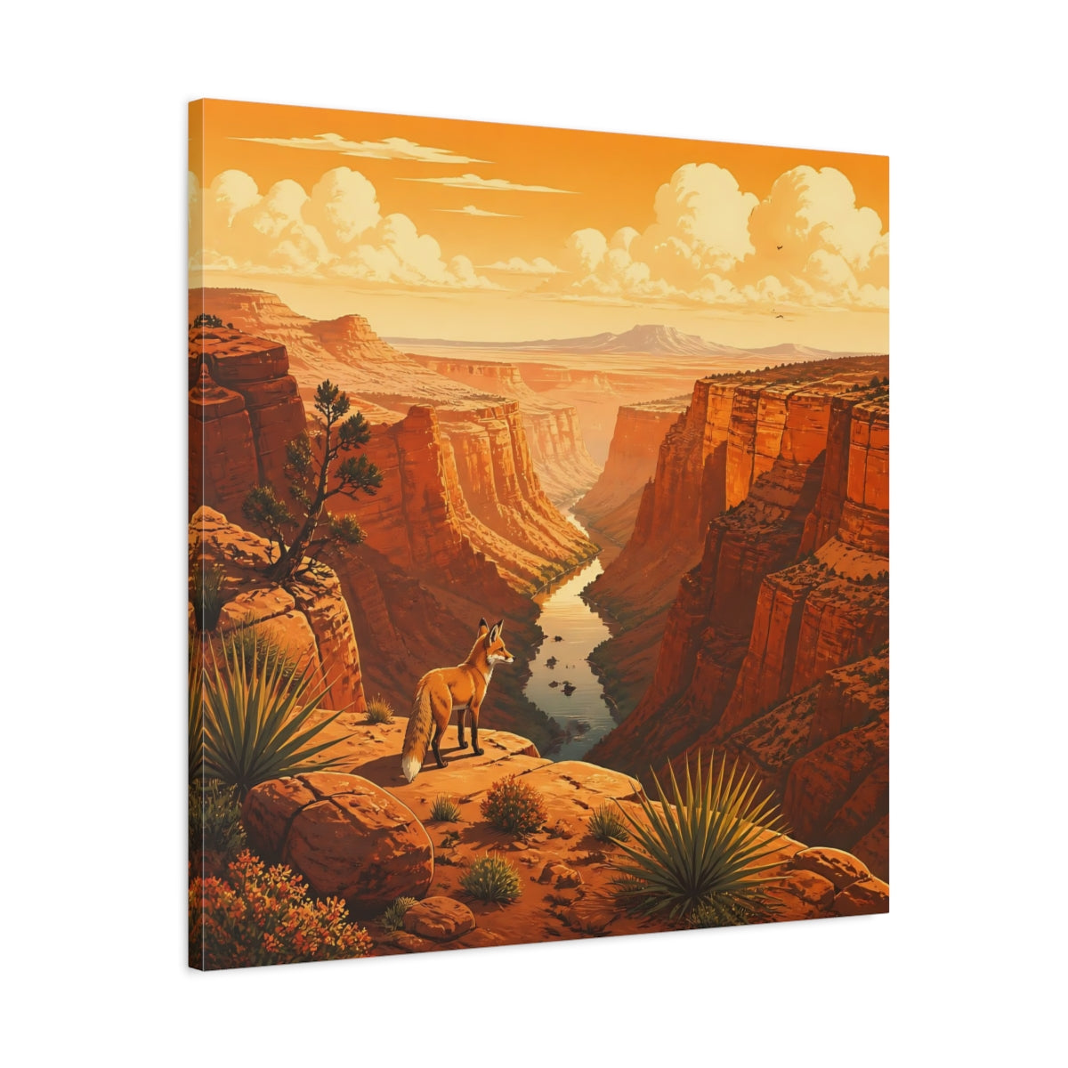 Side Mockup 3. Nature Fox Orange Canyon Fox shown as stretched canvas wall art