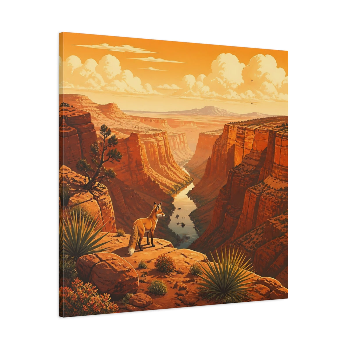 Side Mockup 1. Nature Fox Orange Canyon Fox shown as stretched canvas wall art