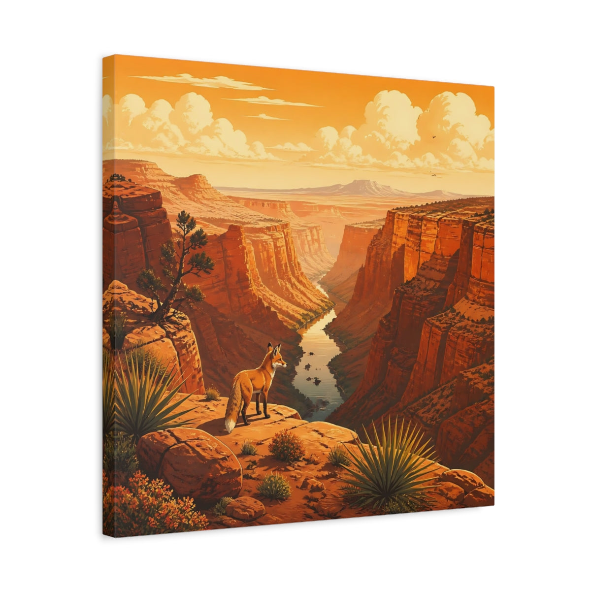 Side Mockup 5. Nature Fox Orange Canyon Fox shown as stretched canvas wall art