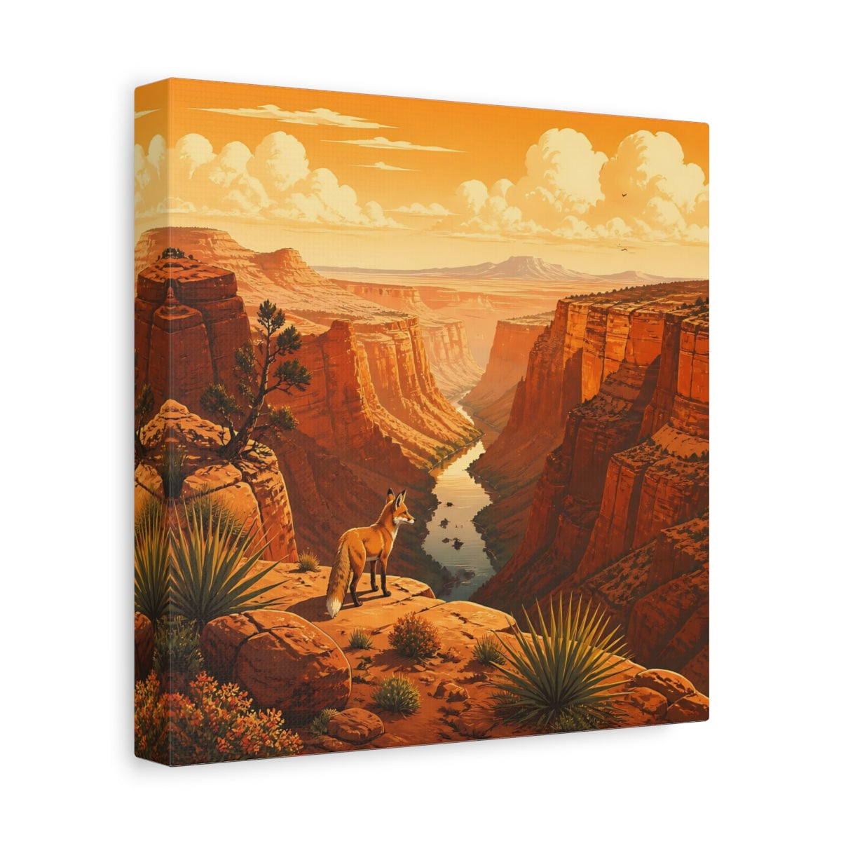 Side Mockup 9. Nature Fox Orange Canyon Fox shown as stretched canvas wall art