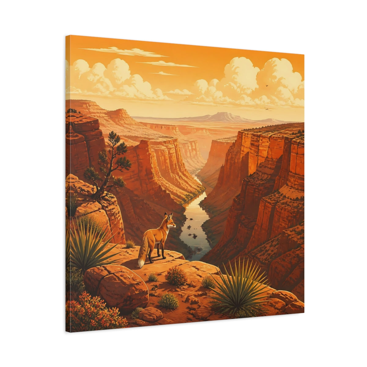 Main Mockup. Nature Fox Orange Canyon Fox shown as stretched canvas wall art