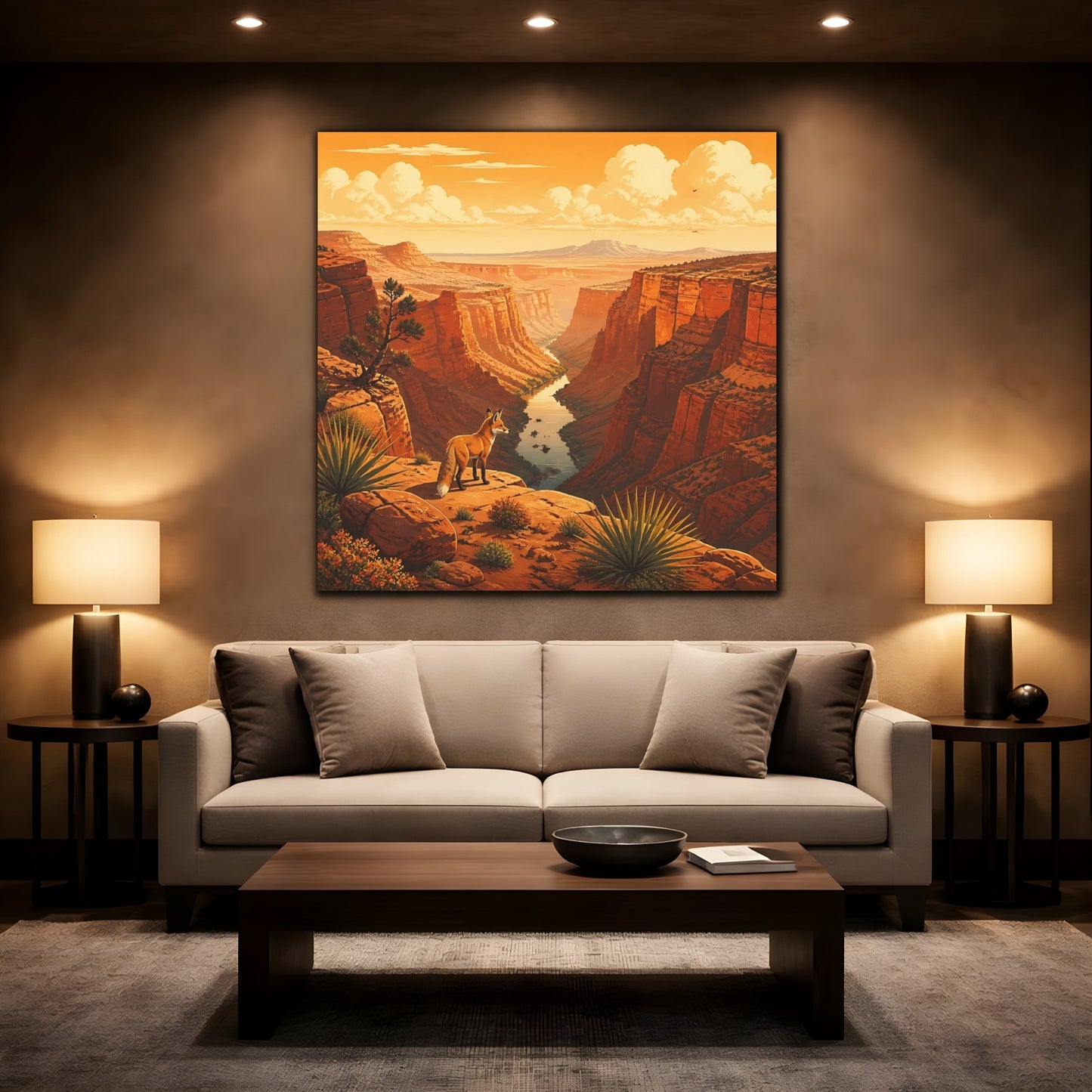 Mockup 2. Nature Fox Orange Canyon Fox shown as stretched canvas wall art