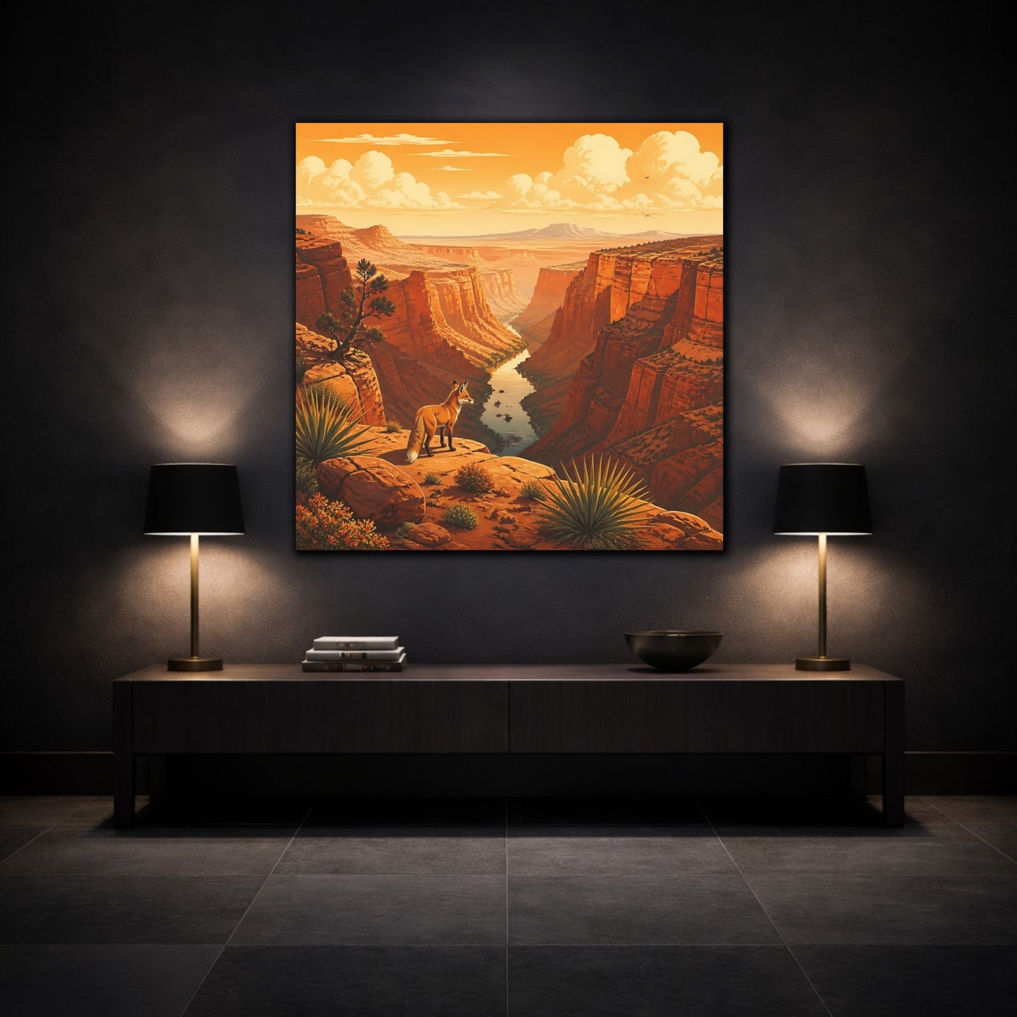 Mockup 3. Nature Fox Orange Canyon Fox shown as stretched canvas wall art
