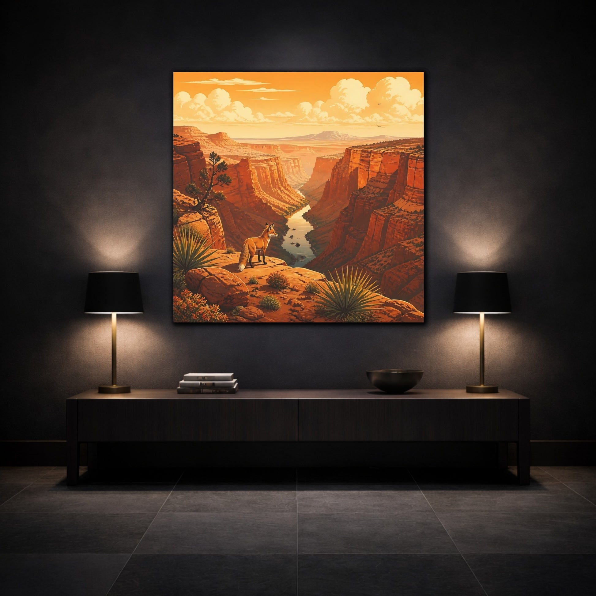 Mockup 3. Nature Fox Orange Canyon Fox shown as stretched canvas wall art