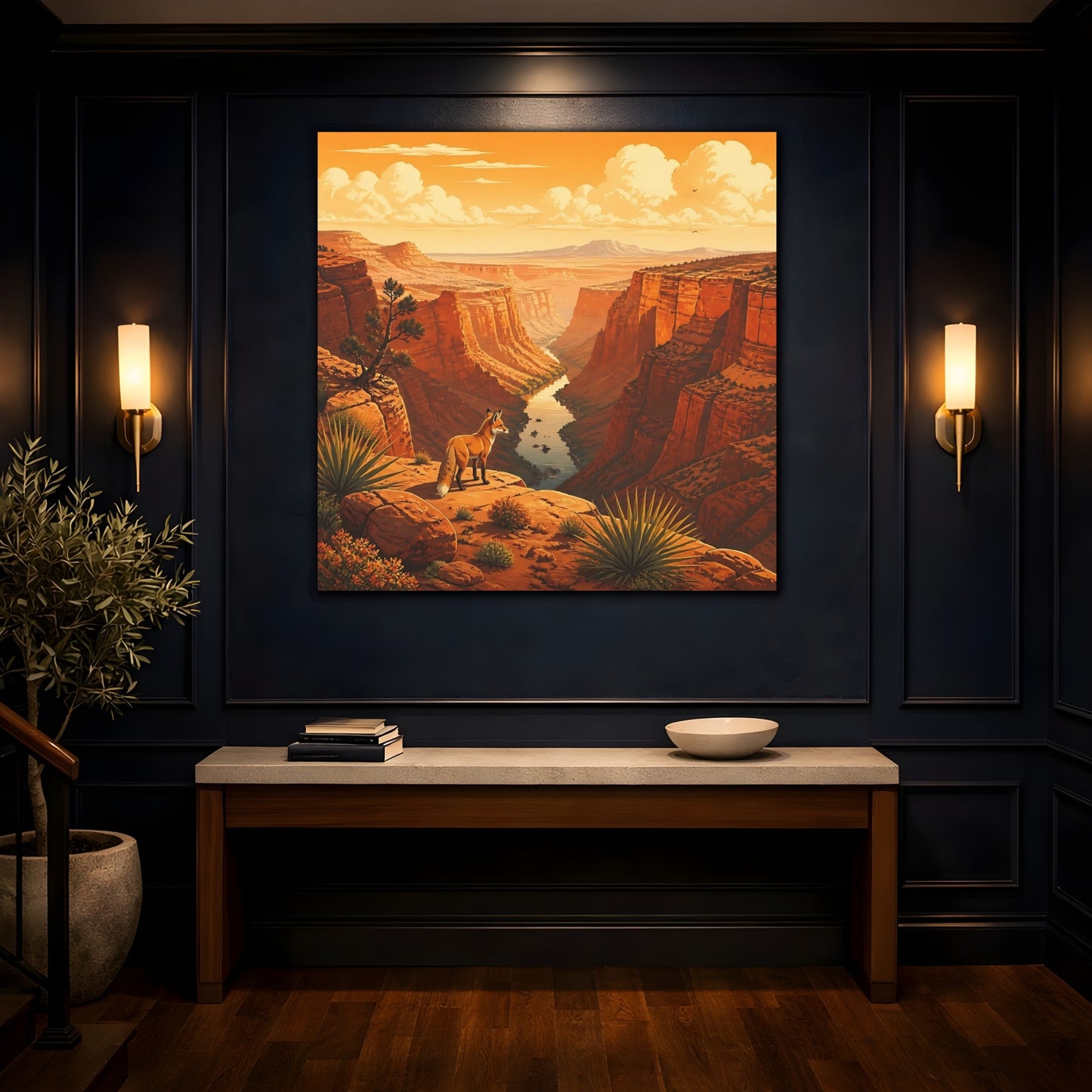 Mockup 4. Nature Fox Orange Canyon Fox shown as stretched canvas wall art