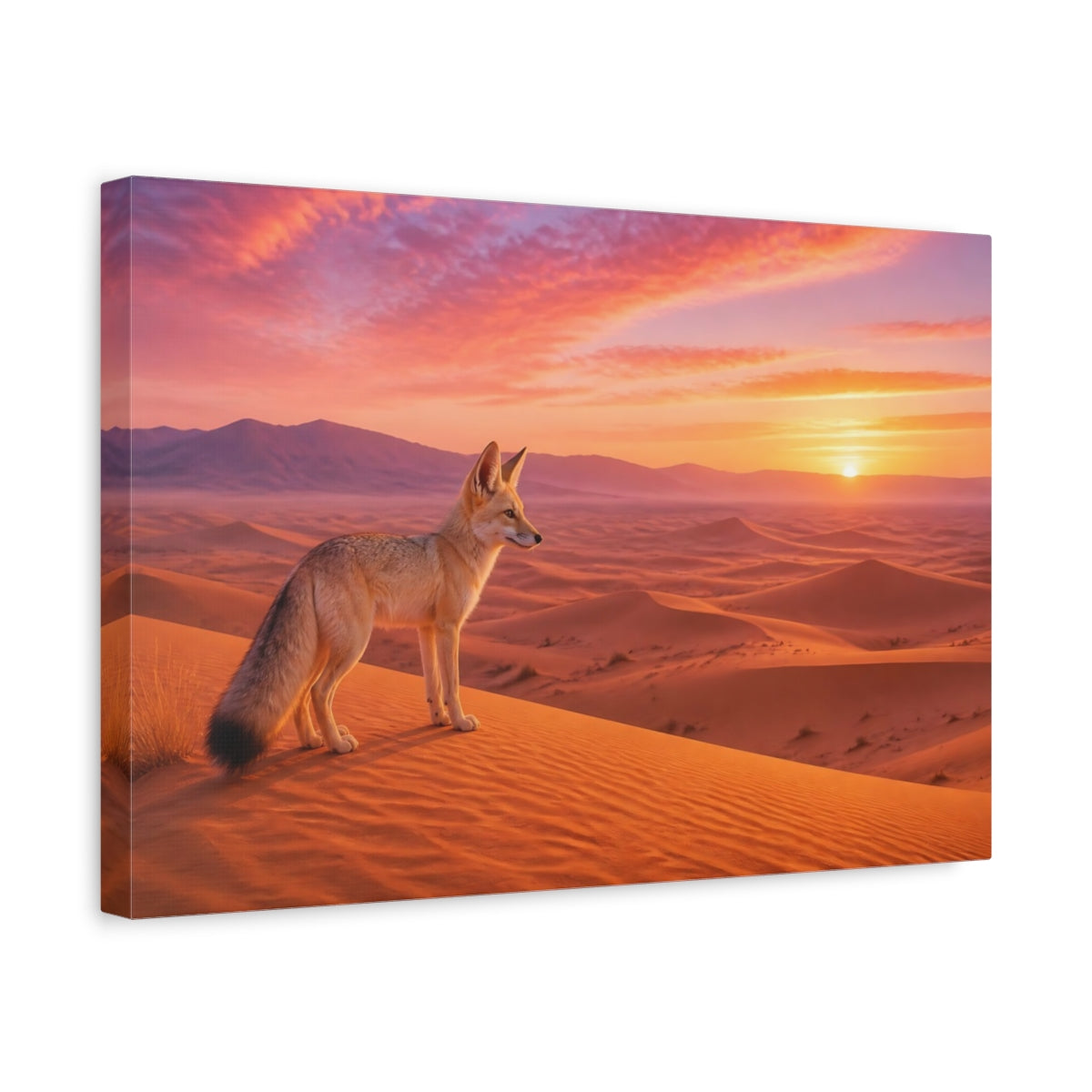 Side Mockup 4. Nature Fox Orange Pink Sunset shown as stretched canvas wall art