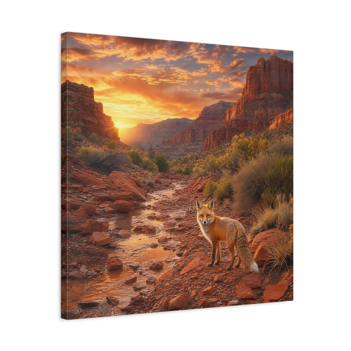 Side Mockup 4. Nature Fox Red Fox Canyon shown as stretched canvas wall art