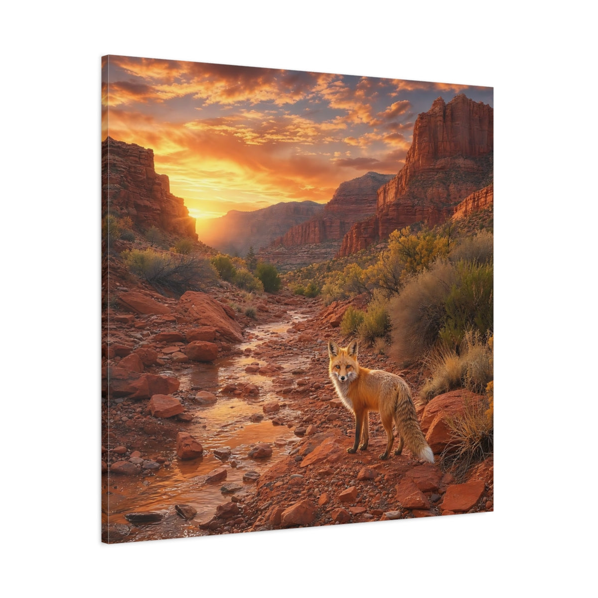 Side Mockup 1. Nature Fox Red Fox Canyon shown as stretched canvas wall art