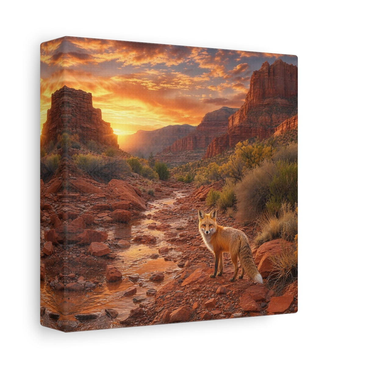 Side Mockup 2. Nature Fox Red Fox Canyon shown as stretched canvas wall art