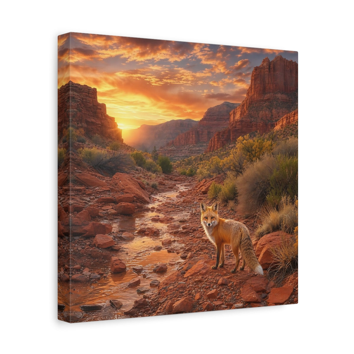 Side Mockup 8. Nature Fox Red Fox Canyon shown as stretched canvas wall art