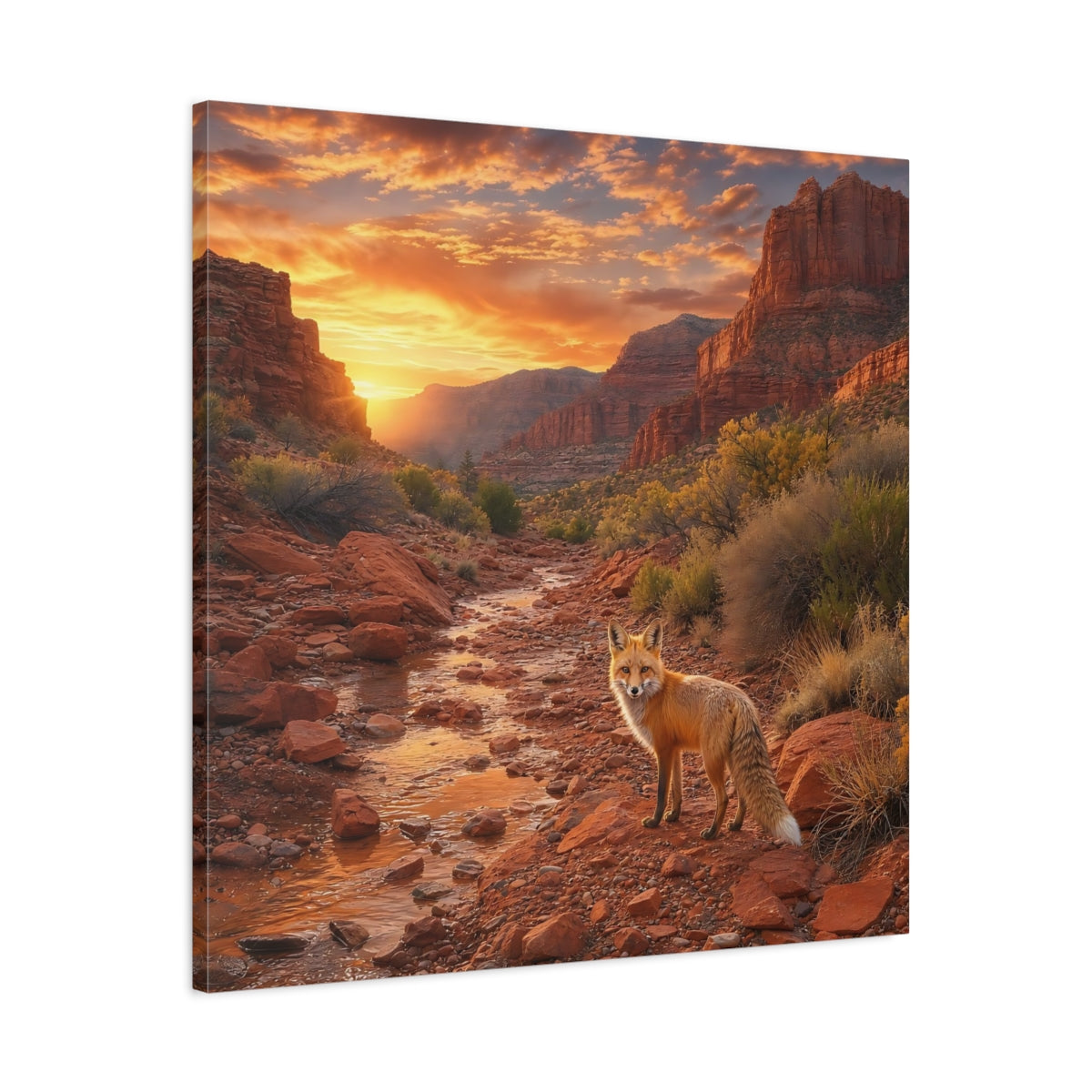 Side Mockup 3. Nature Fox Red Fox Canyon shown as stretched canvas wall art