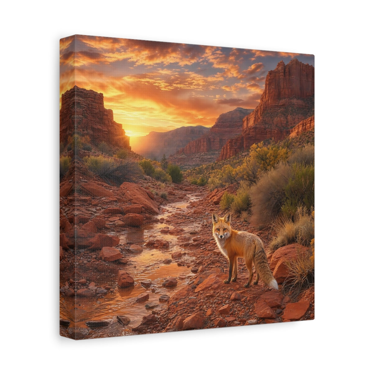 Side Mockup 9. Nature Fox Red Fox Canyon shown as stretched canvas wall art