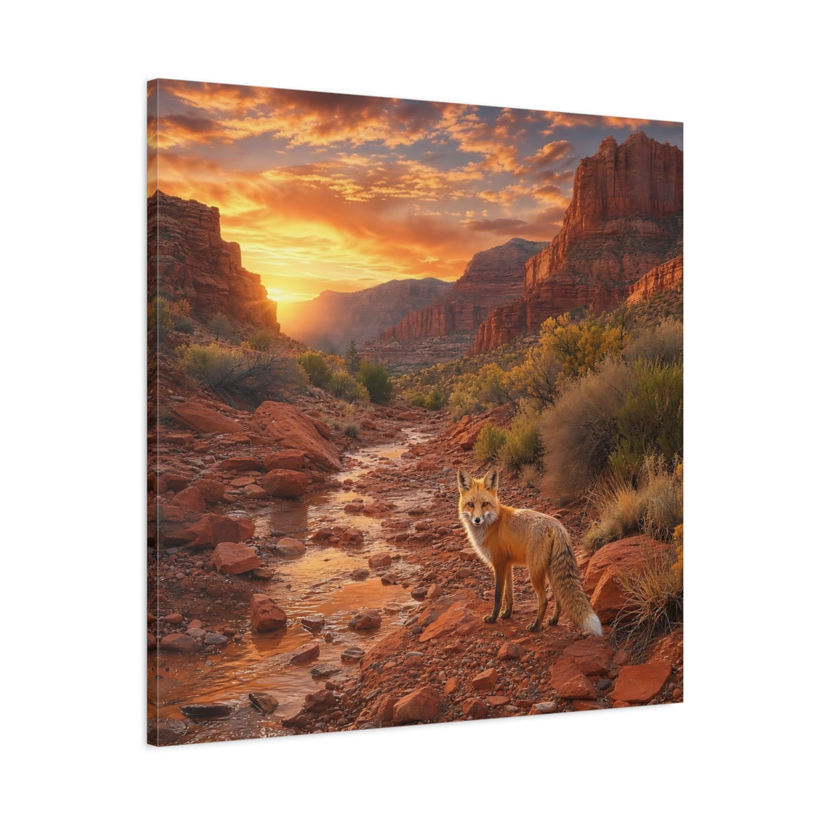Main Mockup. Nature Fox Red Fox Canyon shown as stretched canvas wall art