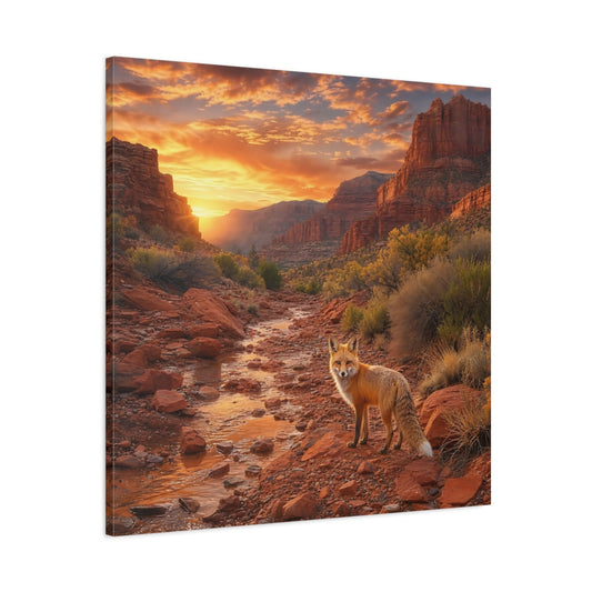 Main Mockup. Nature Fox Red Fox Canyon shown as stretched canvas wall art