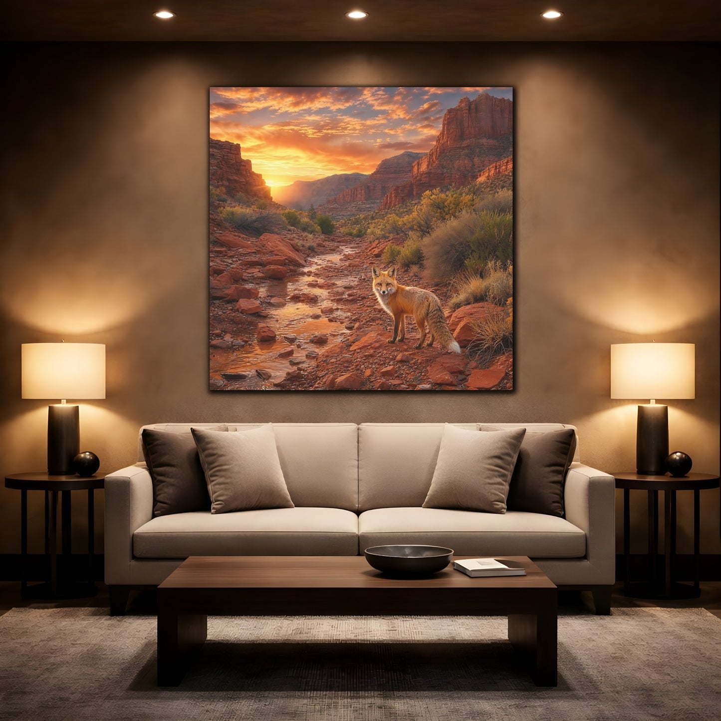 Mockup 2. Nature Fox Red Fox Canyon shown as stretched canvas wall art