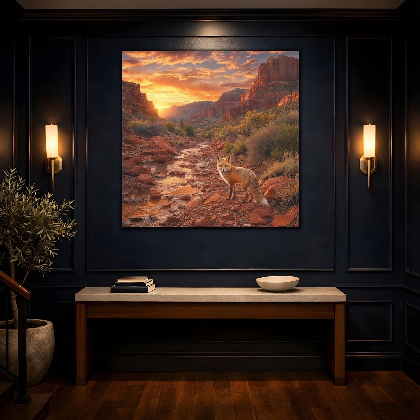 Mockup 4. Nature Fox Red Fox Canyon shown as stretched canvas wall art