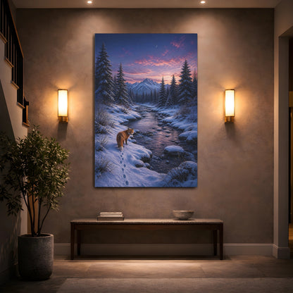 Mockup 2. Nature Fox Snowy Sunset Fox shown as stretched canvas wall art