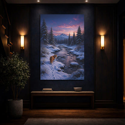 Mockup 4. Nature Fox Snowy Sunset Fox shown as stretched canvas wall art