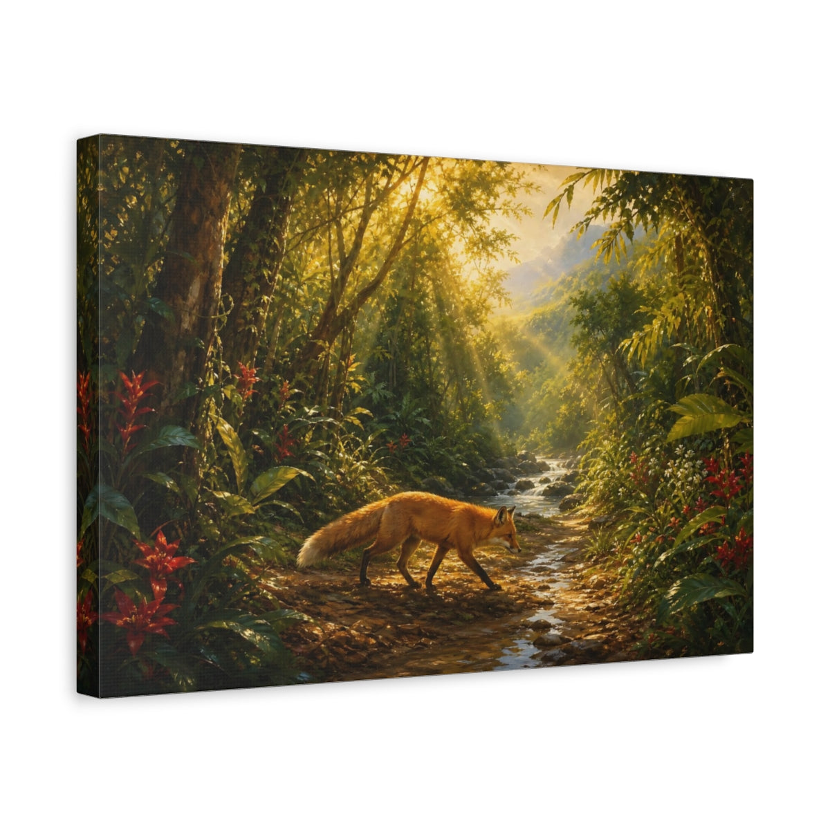 Side Mockup 4. Nature Fox Sunlit Forest Fox shown as stretched canvas wall art