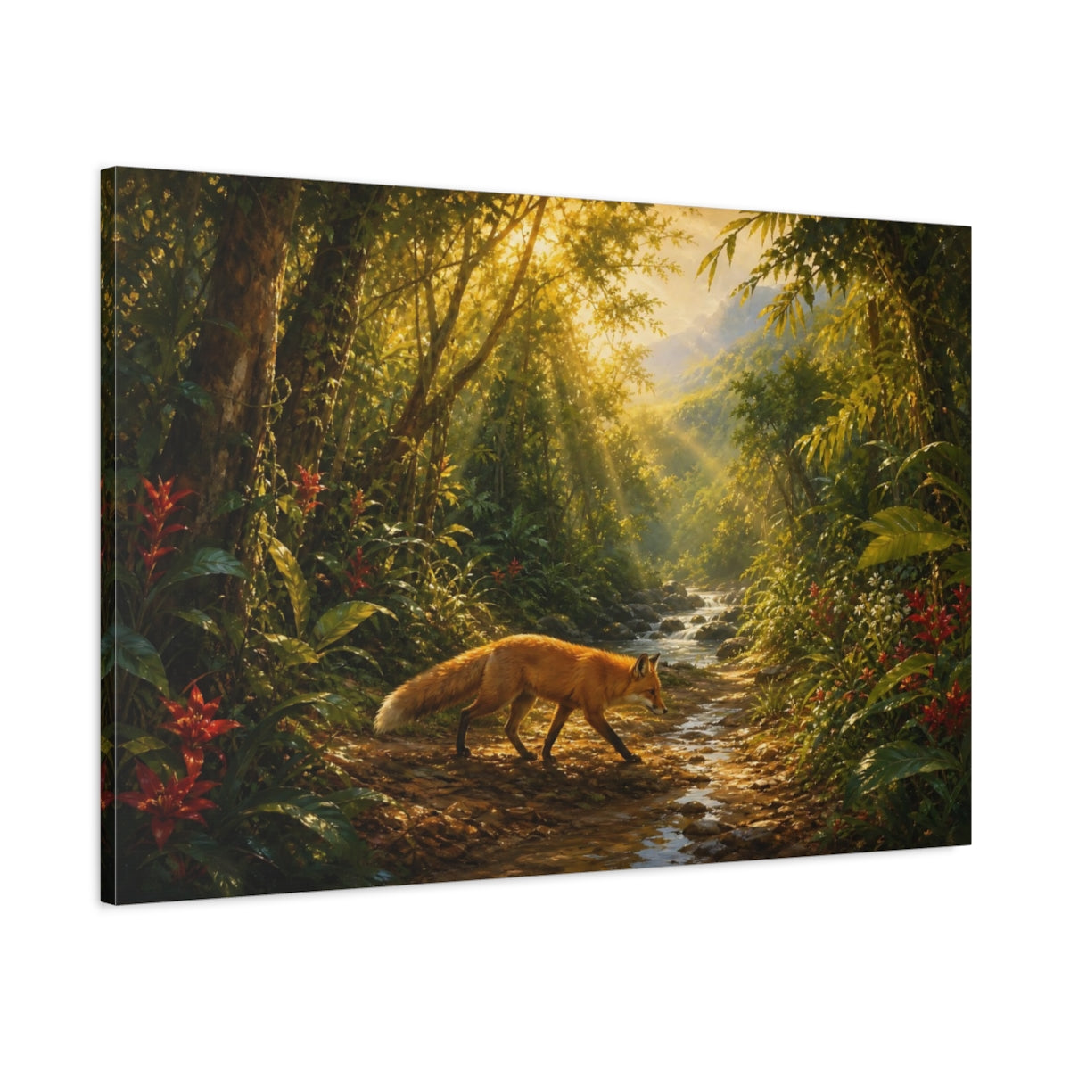 Main Mockup. Nature Fox Sunlit Forest Fox shown as stretched canvas wall art