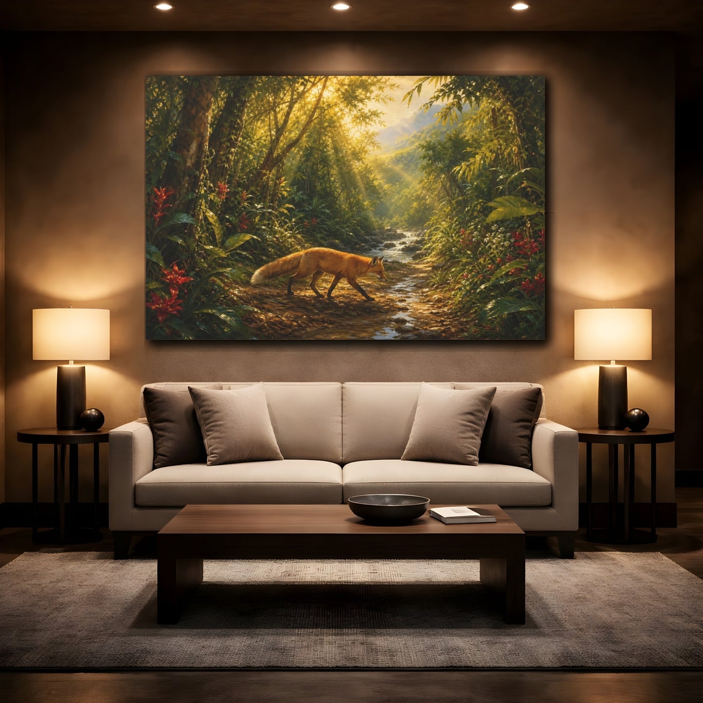 Mockup 2. Nature Fox Sunlit Forest Fox shown as stretched canvas wall art