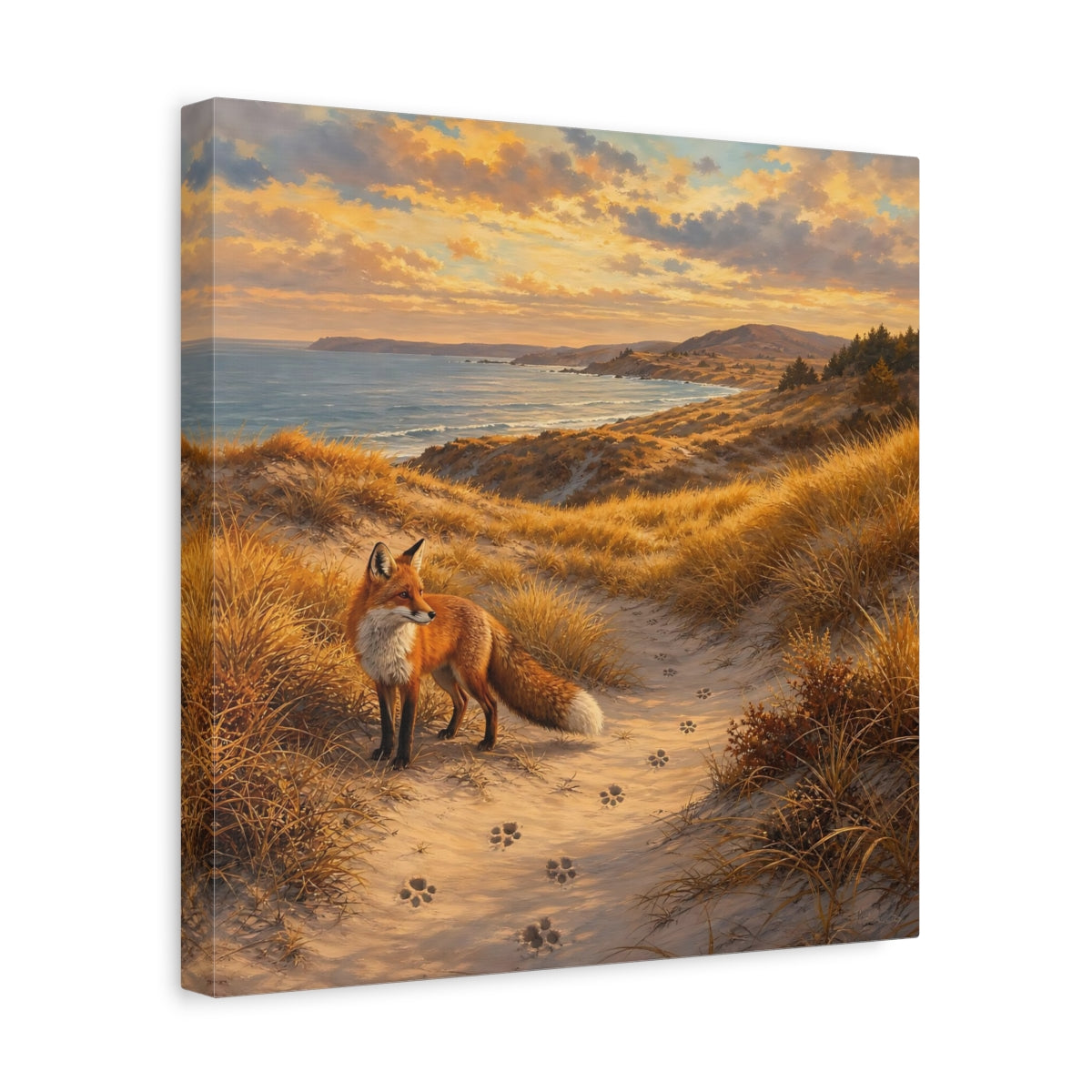 Side Mockup 7. Nature Fox Warm Coastal Fox shown as stretched canvas wall art