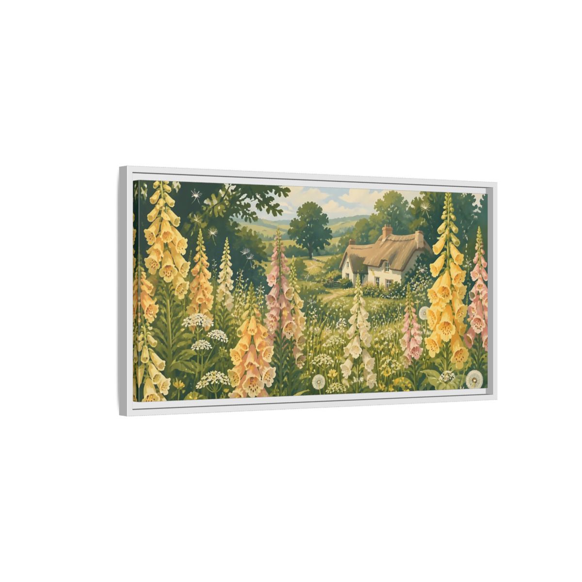Side Mockup 1. Nature Foxgloves In A Meadow shown as framed canvas print