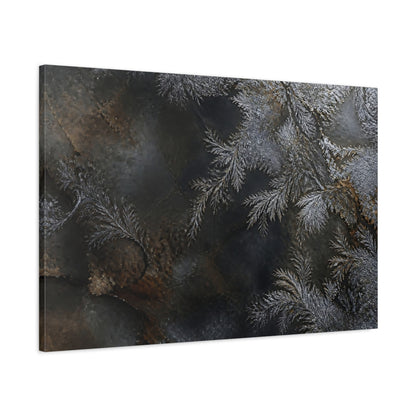 Main Mockup. Nature Frost Patterns Silver And Black shown as stretched canvas wall art