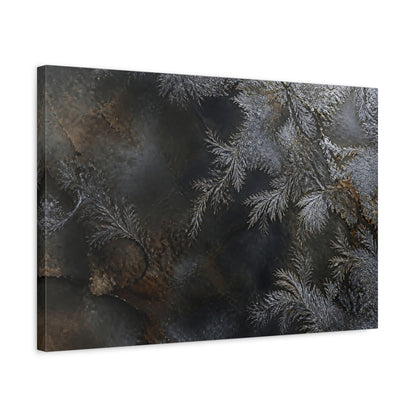 Side Mockup 3. Nature Frost Patterns Silver And Black shown as stretched canvas wall art
