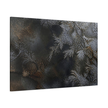 Side Mockup 1. Nature Frost Patterns Silver And Black shown as stretched canvas wall art