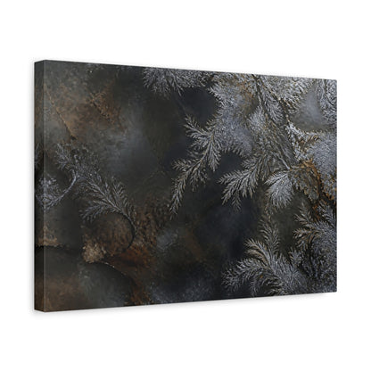 Side Mockup 4. Nature Frost Patterns Silver And Black shown as stretched canvas wall art