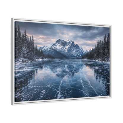 Side Mockup 9. Nature Frozen Lake Blue And White Winter shown as stretched canvas wall art