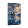 Side Mockup 4. Nature Frozen Lake Icy Blue Golden Sky shown as stretched canvas wall art