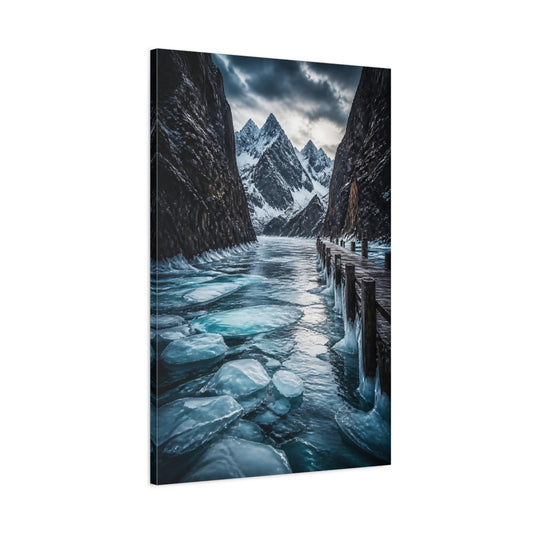 Main Mockup. Nature Frozen Lake Icy Lake Landscape shown as stretched canvas wall art