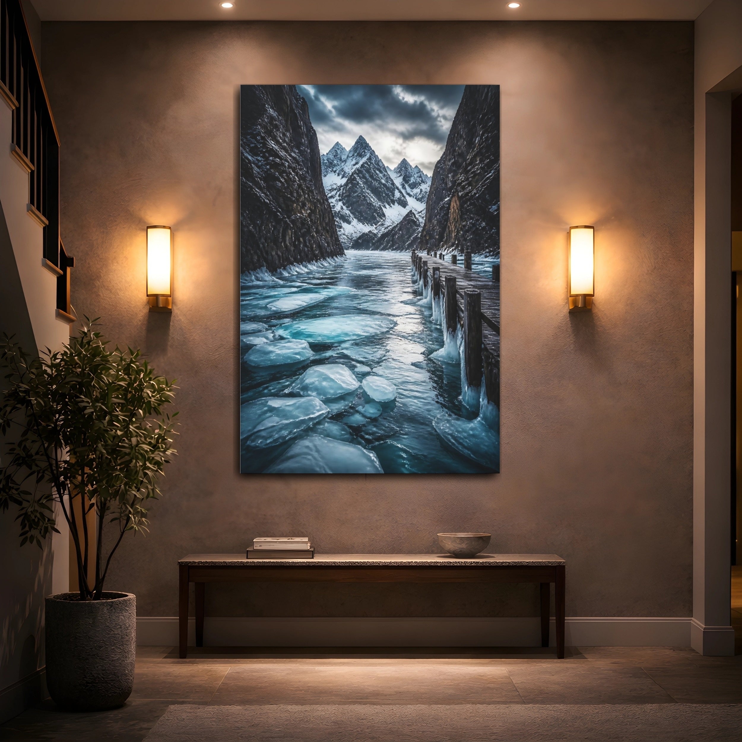 Mockup 2. Nature Frozen Lake Icy Lake Landscape shown as stretched canvas wall art