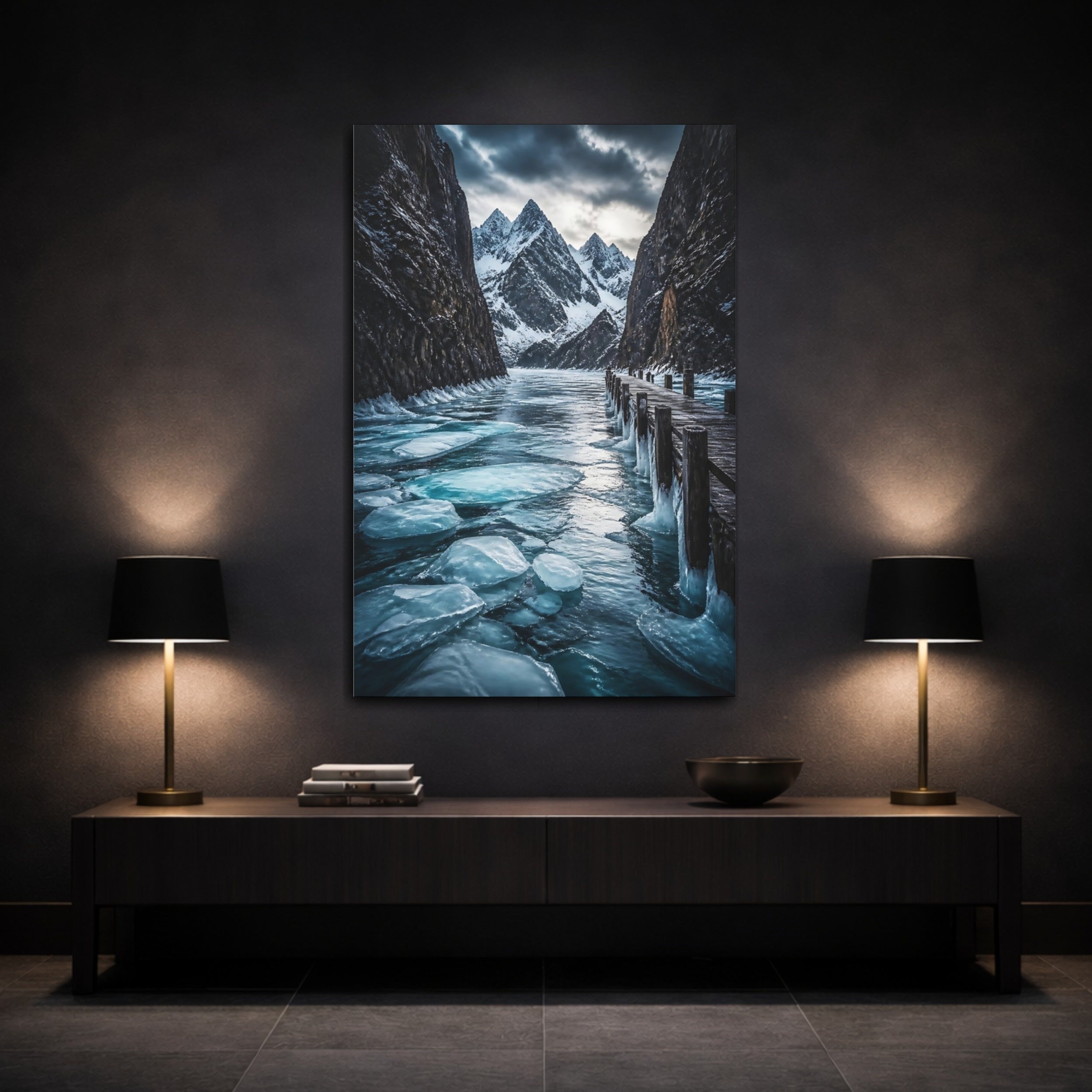 Mockup 3. Nature Frozen Lake Icy Lake Landscape shown as stretched canvas wall art