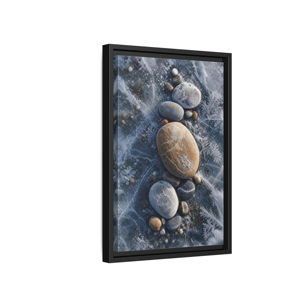 Side Mockup 6. Nature Frozen Rocks Blue And Brown Ice shown as stretched canvas wall art