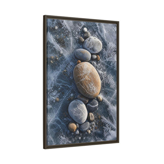 Main Mockup. Nature Frozen Rocks Blue And Brown Ice shown as stretched canvas wall art