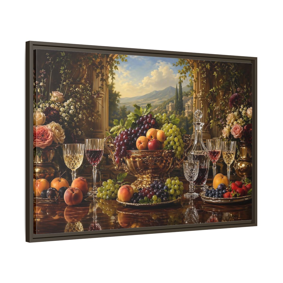 Main Mockup. Nature Fruit Display Opulent Still Life shown as stretched canvas wall art