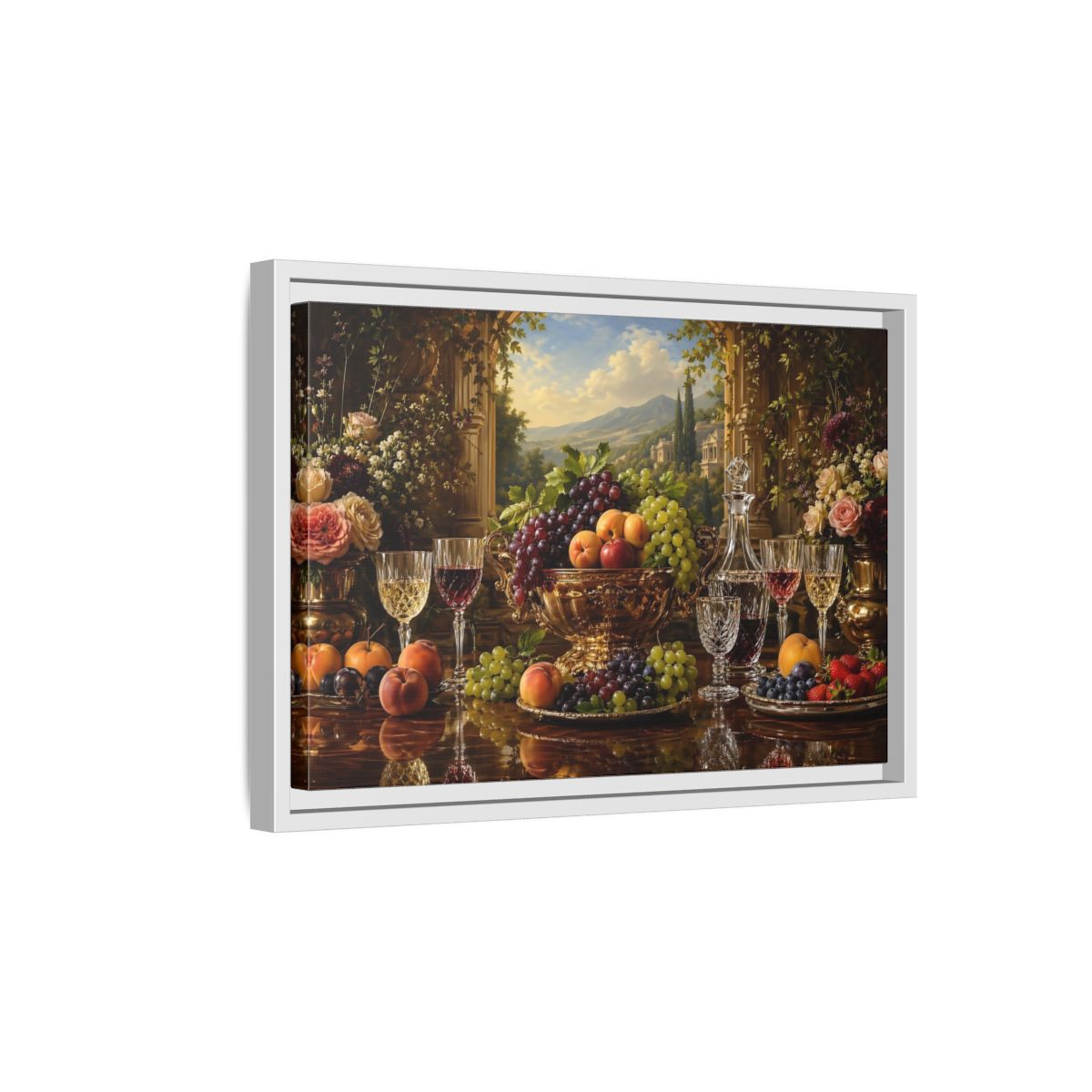 Side Mockup 4. Nature Fruit Display Opulent Still Life shown as stretched canvas wall art
