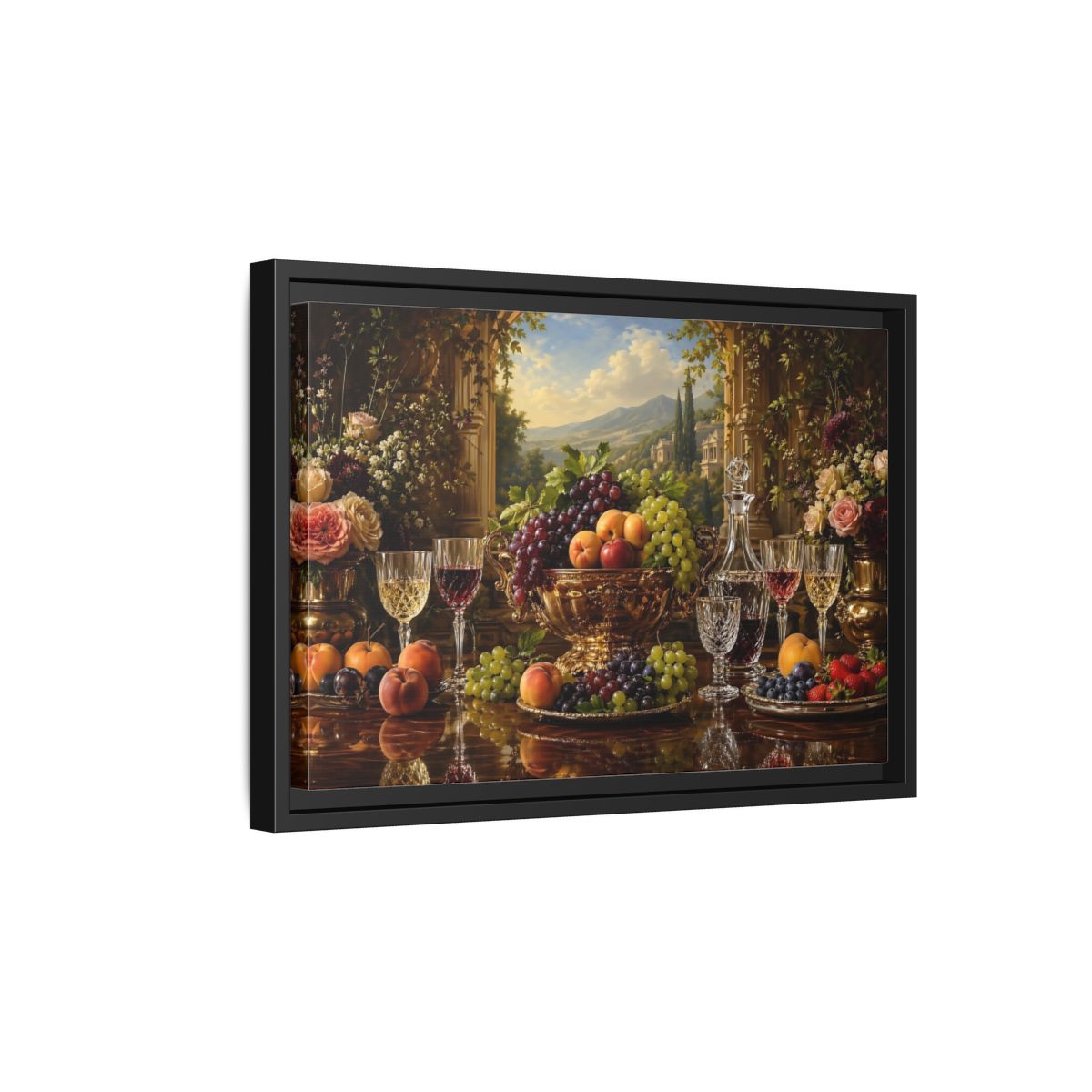 Side Mockup 6. Nature Fruit Display Opulent Still Life shown as stretched canvas wall art