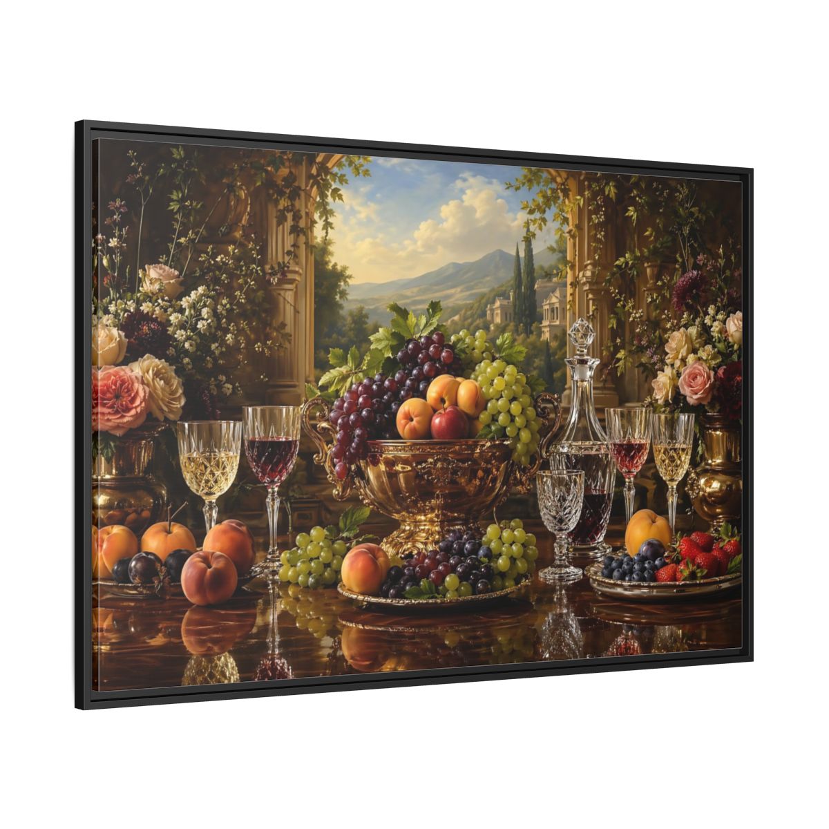 Side Mockup 12. Nature Fruit Display Opulent Still Life shown as stretched canvas wall art