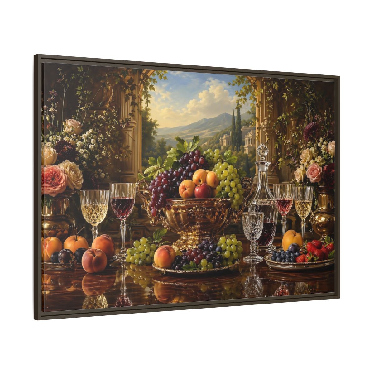 Side Mockup 8. Nature Fruit Display Opulent Still Life shown as stretched canvas wall art