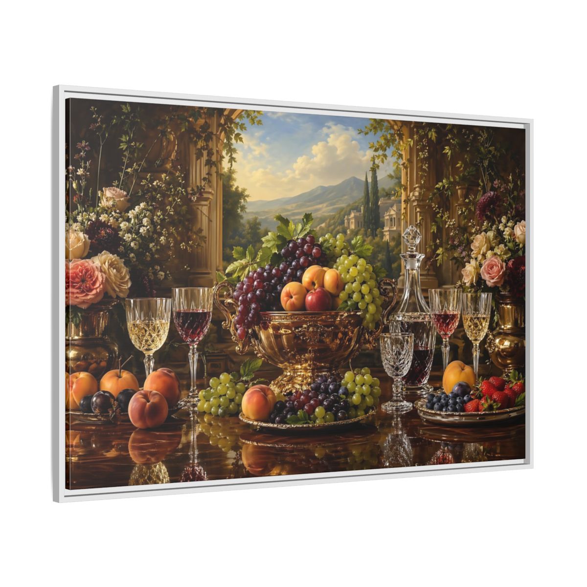 Side Mockup 7. Nature Fruit Display Opulent Still Life shown as stretched canvas wall art