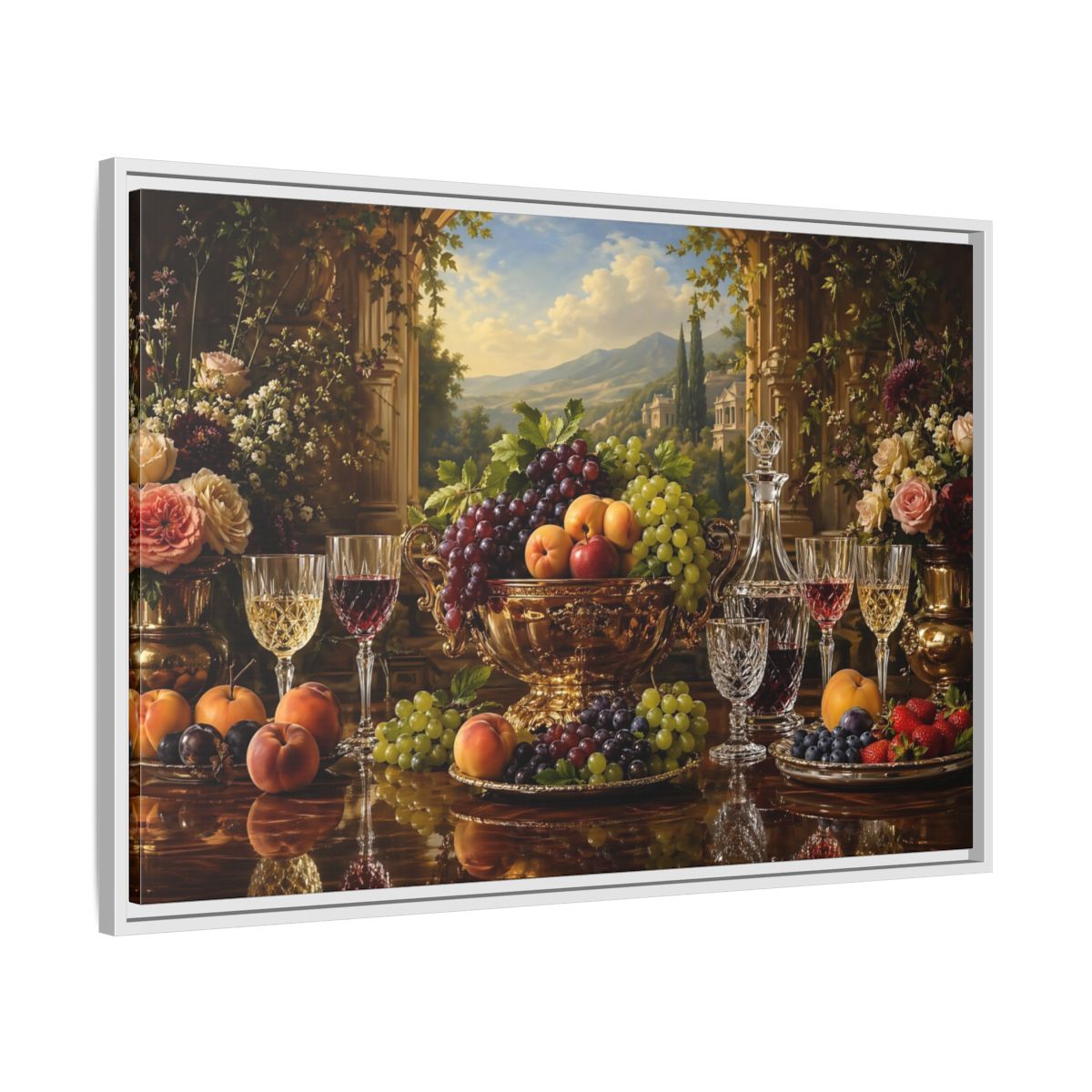 Side Mockup 9. Nature Fruit Display Opulent Still Life shown as stretched canvas wall art