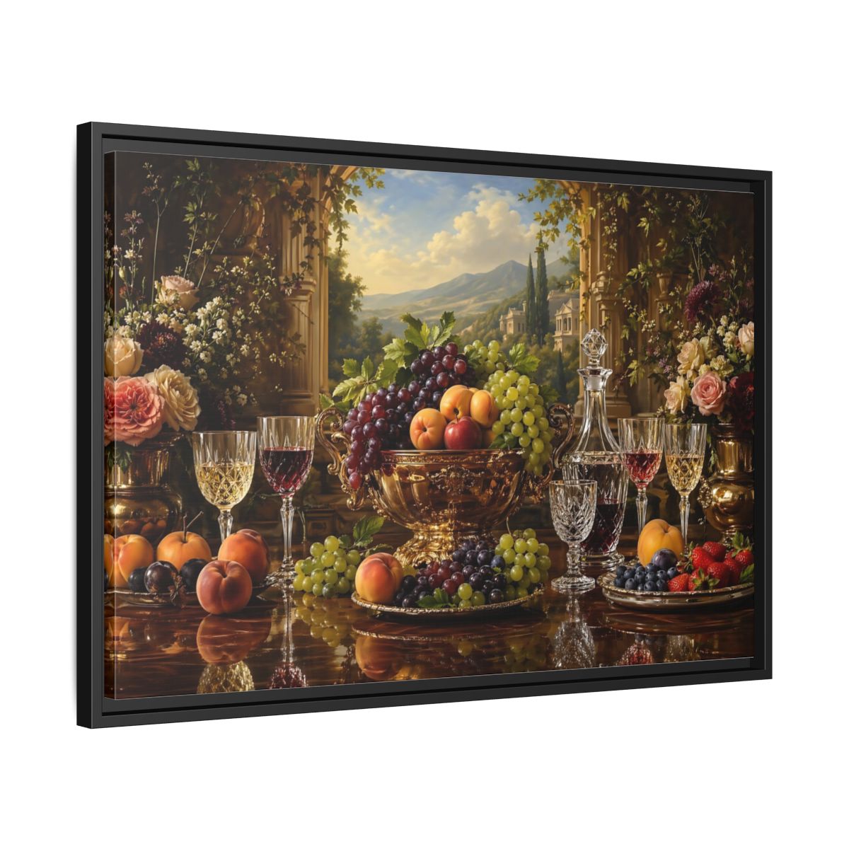 Side Mockup 14. Nature Fruit Display Opulent Still Life shown as stretched canvas wall art