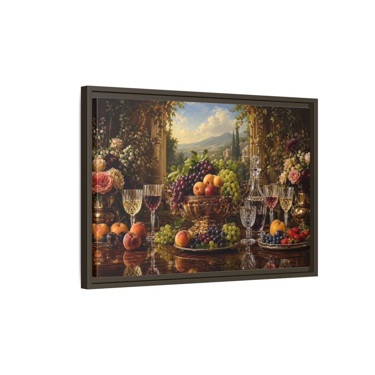 Side Mockup 2. Nature Fruit Display Opulent Still Life shown as stretched canvas wall art